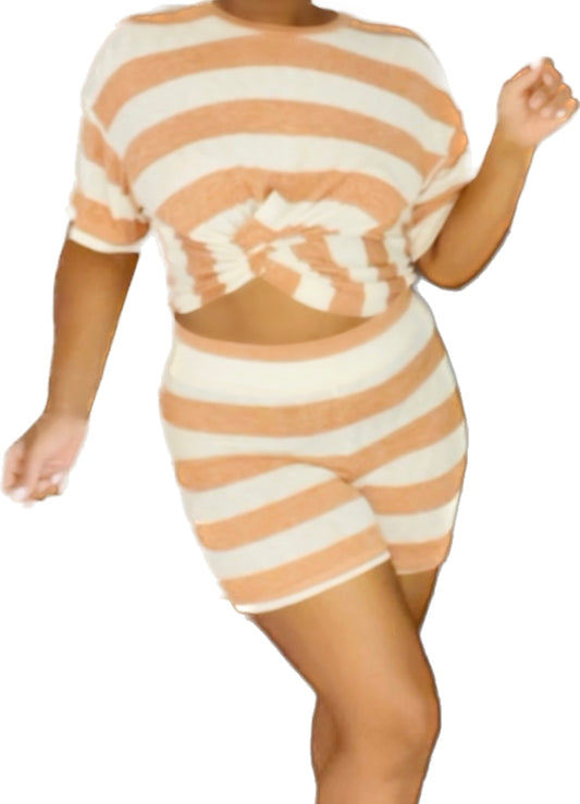 Rust Striped Lounging Set