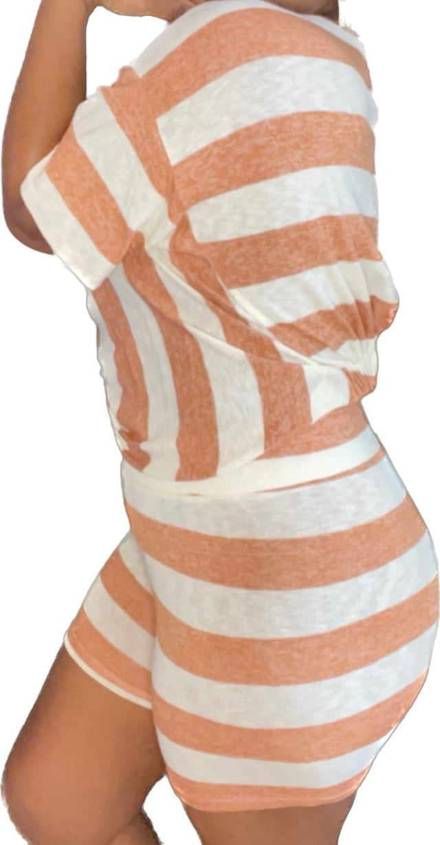 Rust Striped Lounging Set